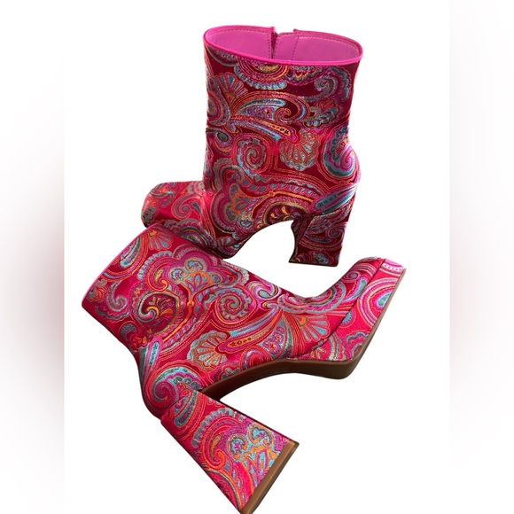 GB Girls Paisley Ankle Boots - Pink and Red - Picture 1 of 6